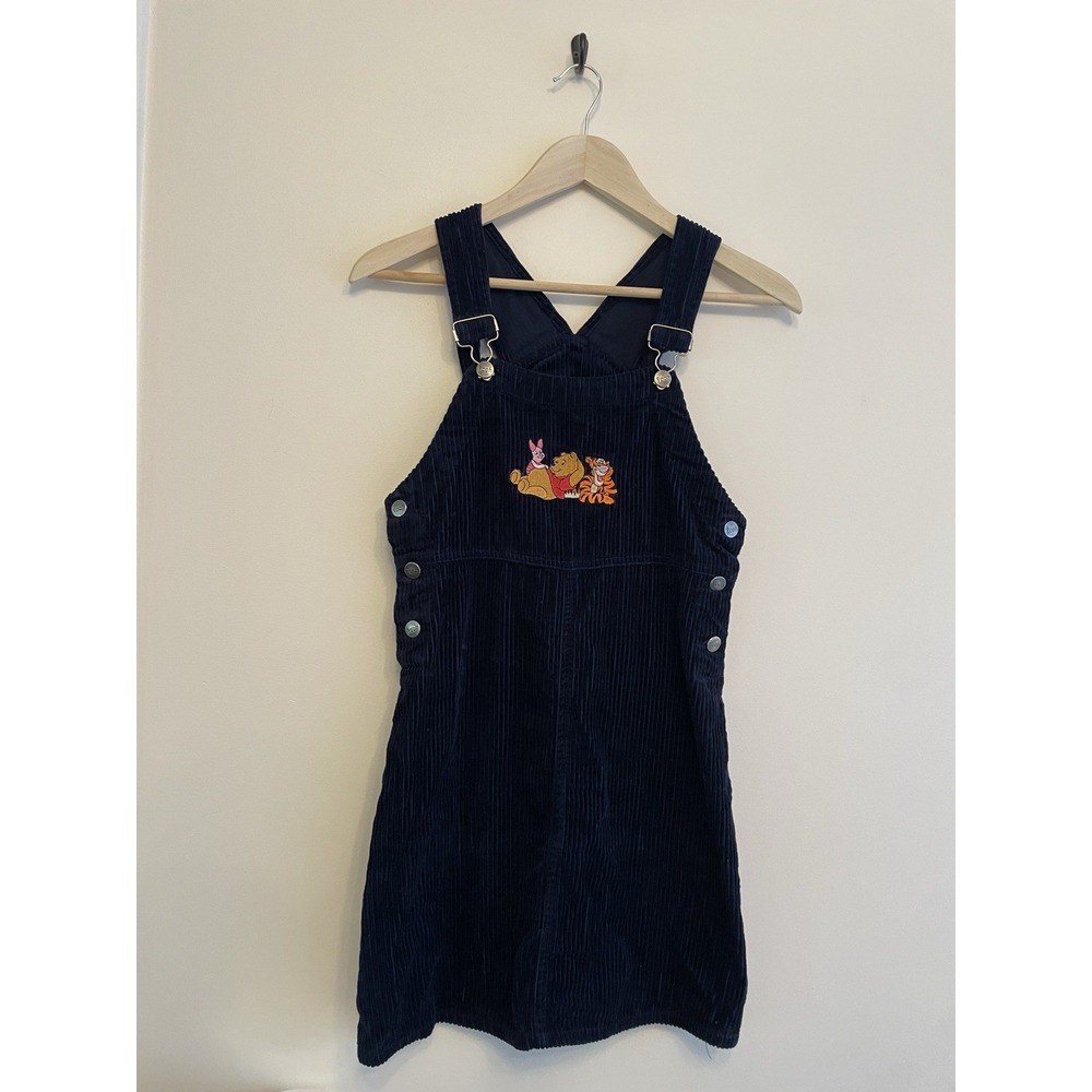 Vintage Winnie the Pooh Skirtall Dress Girls 14 Corduroy Blue Disney Overalls